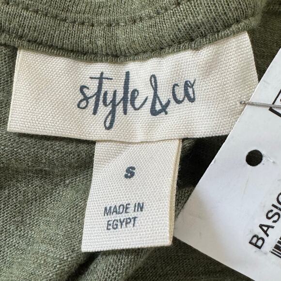 STYLE‎ & CO SCOOP NECK 3/4 SLEEVE COTTON BLOUSE IN GREEN OLIVE NWT SIZE SMALL - Picture 7 of 12